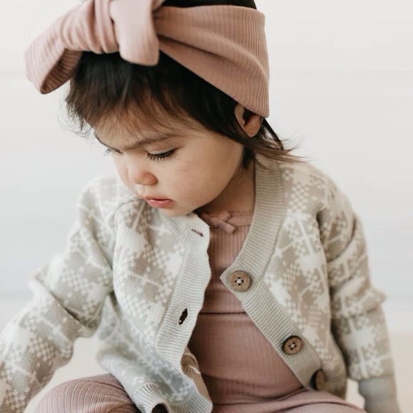 NWT Jamie Kay Marlo cardigan sweater check jacquard beige and white size 1 year - Picture 1 of 4